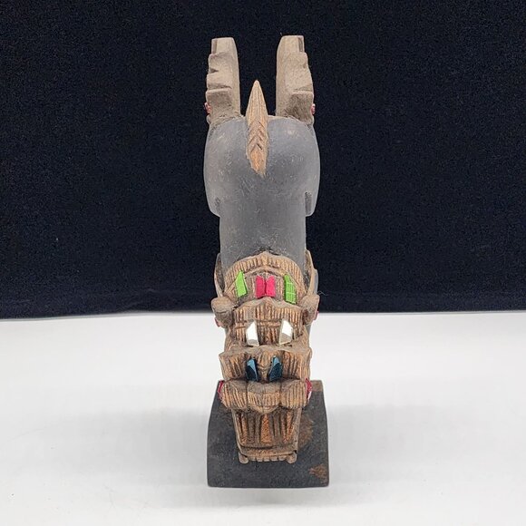 Vintage Hand Carved Wooden Dragon Figure With Colorful Gem Eyes & Accents Boho - Picture 5 of 10